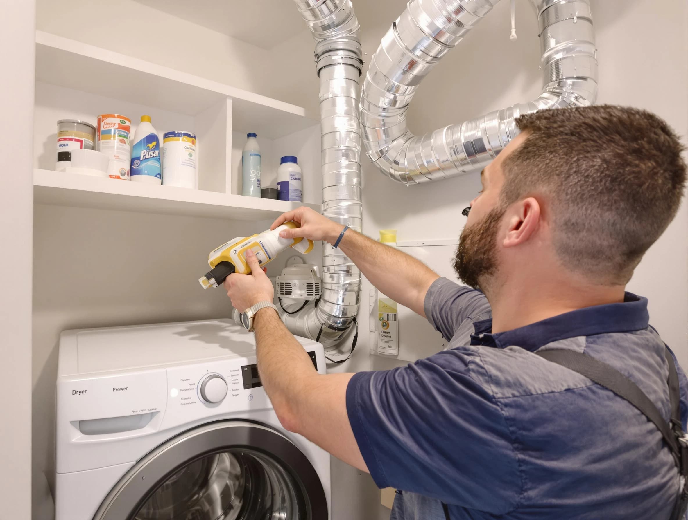 Gunbarrel Dryer Vent Cleaning technician performing dryer vent cleaning at a home in Gunbarrel