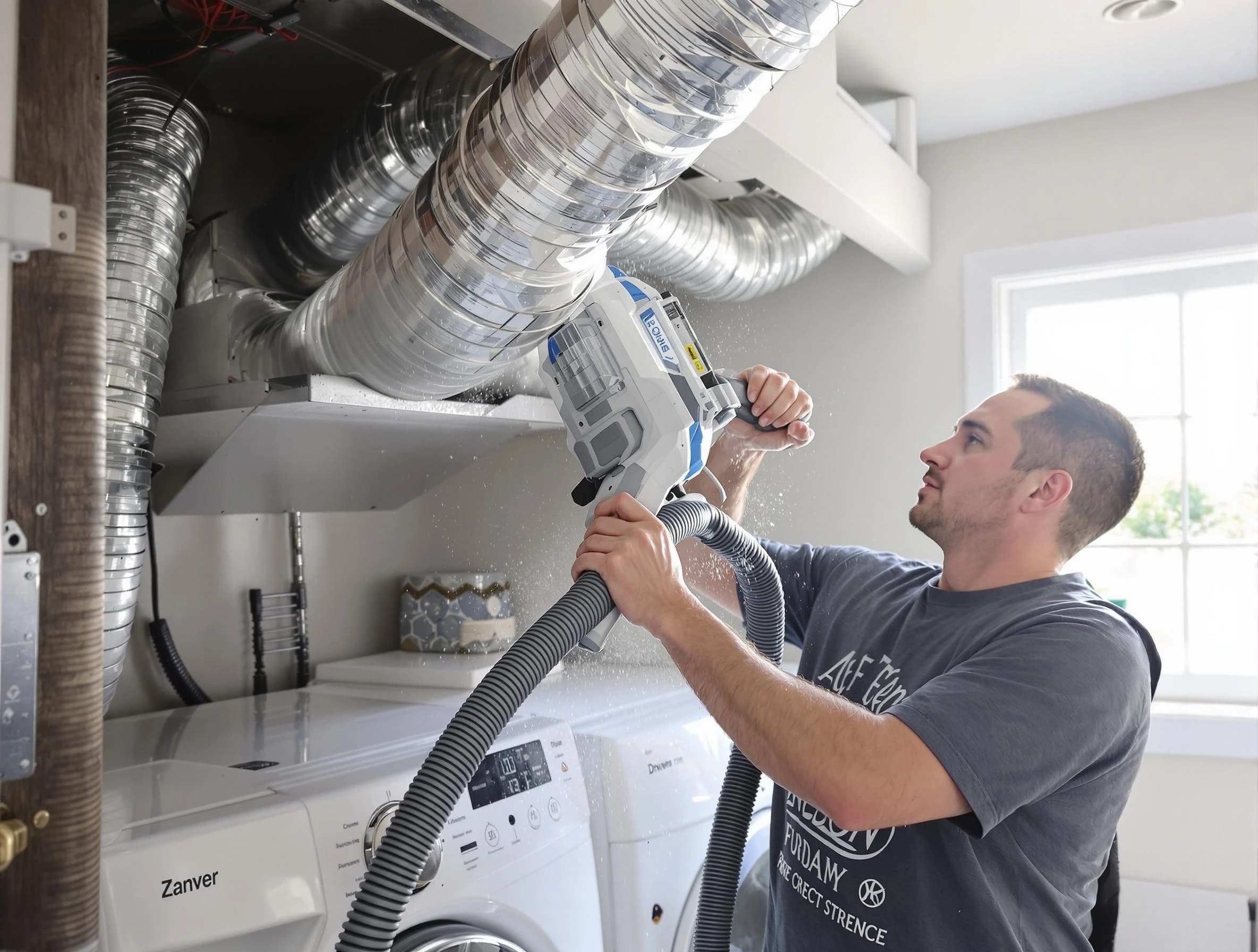Gunbarrel Dryer Vent Cleaning specialist cleaning deep within a dryer vent duct system in Gunbarrel